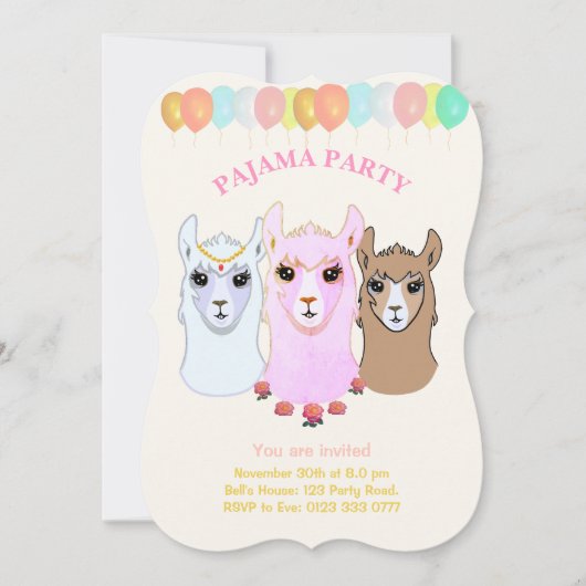 Llama Pajama Party Uitnodiging (Voorkant)