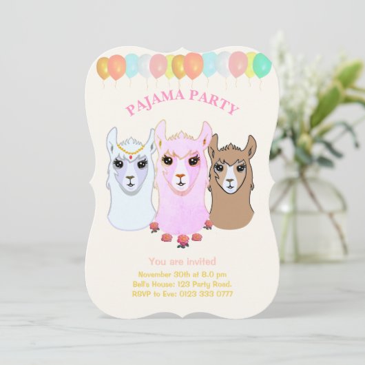 Llama Pajama Party Uitnodiging (Staand voorkant)