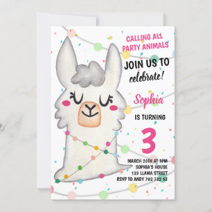 Llama Party Girl Party Animals Llama Fun Birthday Kaart