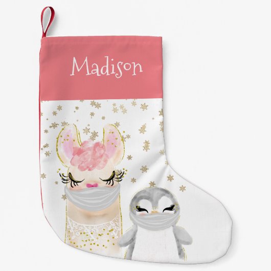 Llama Penguin Gezichtsmaskers Gepersonaliseerd Kleine Kerstsok (Voorkant)