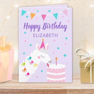 Llama Persoonlijke naam Paars Happy Birthday Kaart