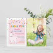 Llama Pink Birthday Party Foto Uitnodiging (Staand voorkant)