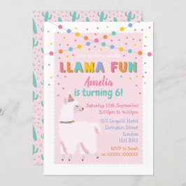Llama Pink Birthday Party Invitation Kaart