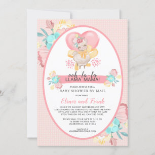 Llama Pink Floral Baby shower per post Kaart