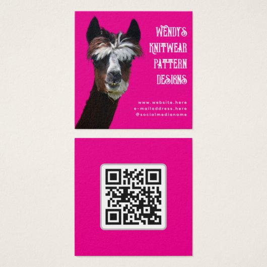Llama Pink QR code Fiber Business Cards (Devant & derrière)