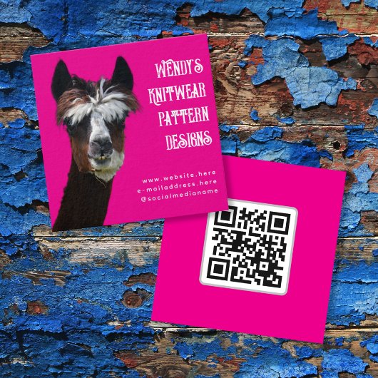 Llama Pink QR code Fiber Business Cards Vierkante Visitekaartjes