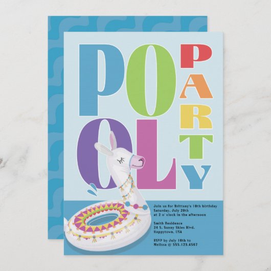 Llama Pool Party Zomerverjaardagsfeest Kaart (Voorkant / Achterkant)