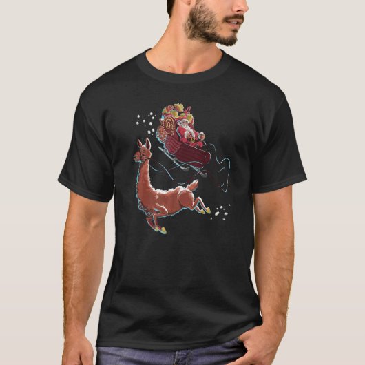 Llama Pulling Santa's Sleigh Christmas Santa Xmas T-shirt (Voorkant)