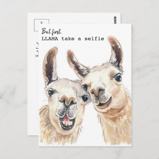 Llama Puns Briefkaart - Lllama neemt een selfie (Voorkant / Achterkant)