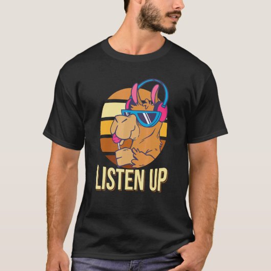  Llama, Retro Style Alpaca Headphones Lolli T-shirt (Voorkant)