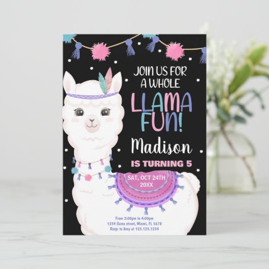 Llama rose Fun Llama Invitations Anniversaire (Debout devant)