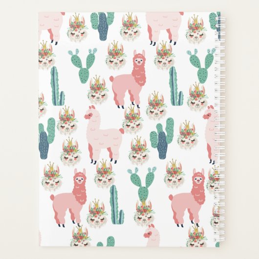 Llama rose mignonne et cactus vert (Dos)