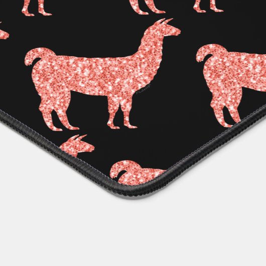 Llama roze koraal Sparkles patroon Monogram zwart Bureaumat (Hoek)