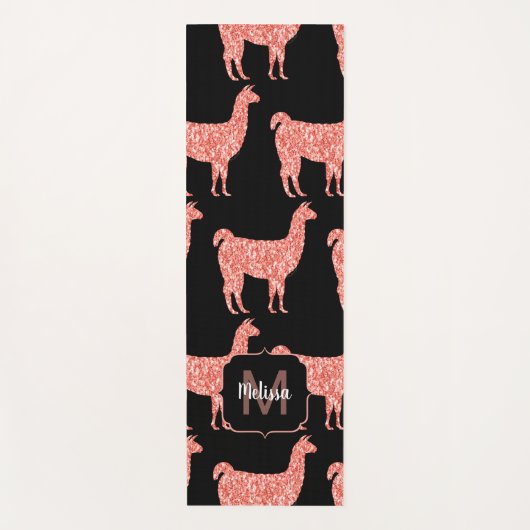 Llama roze koraalglitter Sparkles Monogram Yogamat (Voorkant)