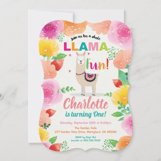 Llama s'amuse première invitation à 1er anniversai (Devant)
