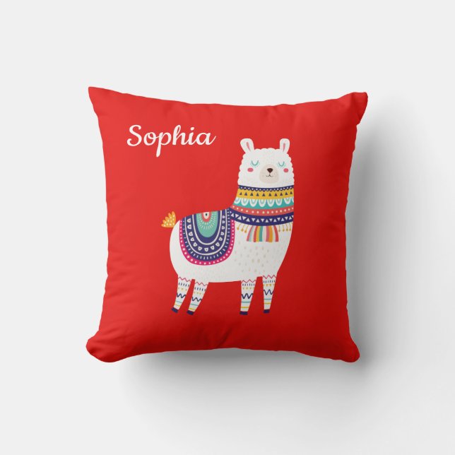 Llama Schattige Aangepaste Naam Kussen (Voorkant)