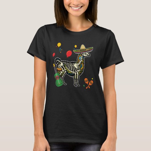 Llama Skull Mexico Alpaca Halloween T-shirt (Voorkant)