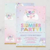 Llama Slumber Party Birthday Invitation Sleepover Kaart (Voorkant / Achterkant)