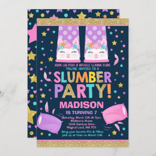 Llama Slumber Party Llama Birthday Uitnodiging