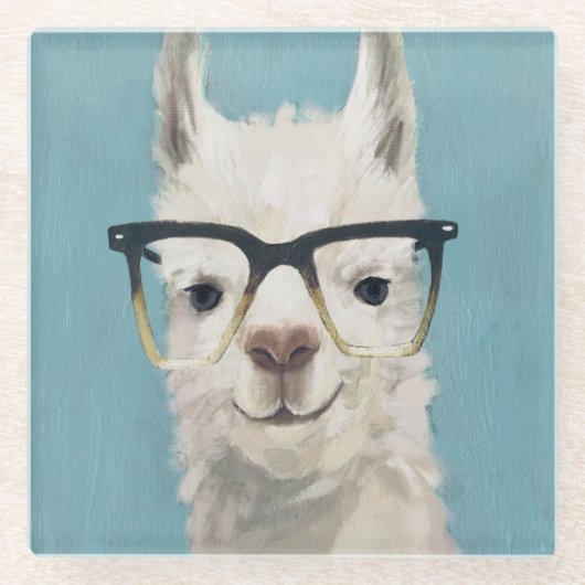 Llama Specs - Square Glazen Onderzetter (Voorkant)
