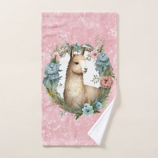 Llama Succulents and Pink Marble Custom Bad Handdoek (Handdoek)