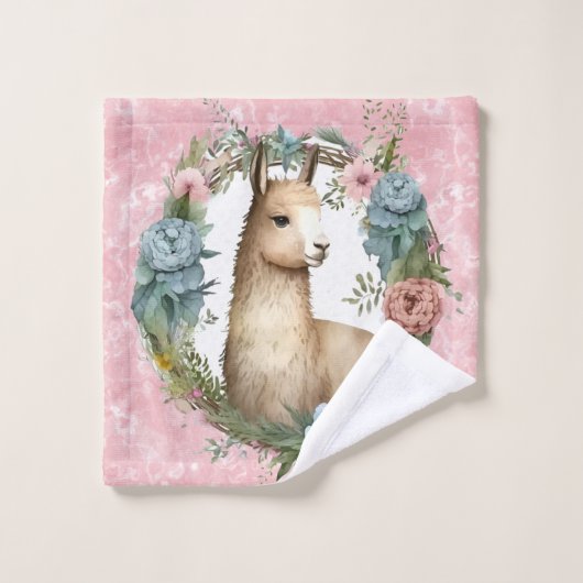 Llama Succulents and Pink Marble Custom Bad Handdoek (Wasdoekje)