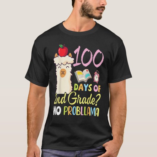 Llama Teacher Student 100 Days Of 2nd Grade No Pro T-shirt (Voorkant)