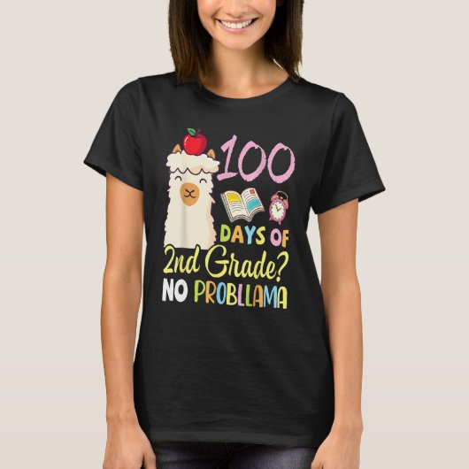 Llama Teacher Student 100 Days Of 2nd Grade No Pro T-shirt (Voorkant)