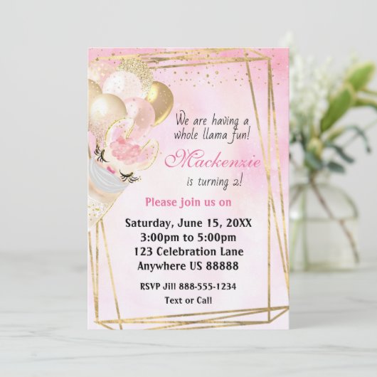 Llama Tout âge Anniversaire Invitation (Debout devant)