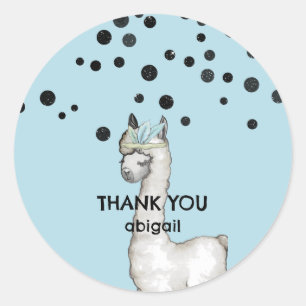 Llama Turquoise Baby shower Aangepast bedankt Ronde Sticker