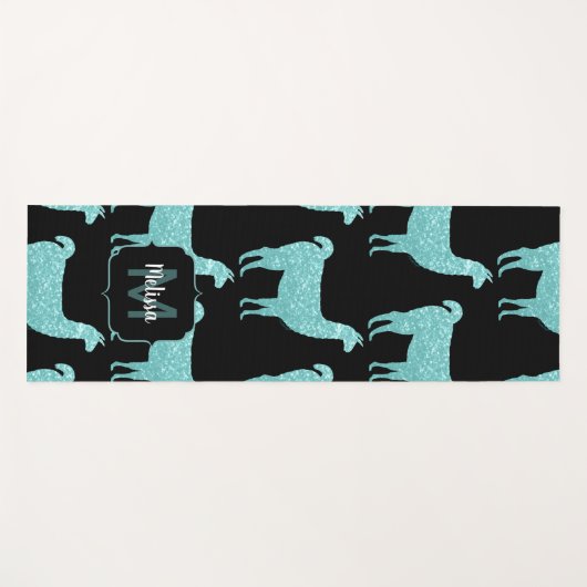 Llama Turquoise glitter Sparkles Monogram Yogamat (Voorkant (horizontaal))