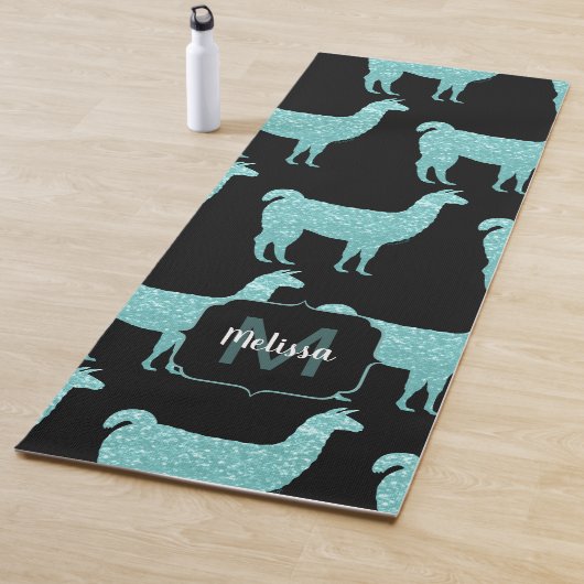 Llama Turquoise glitter Sparkles Monogram Yogamat (In situ)