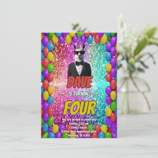 Llama Tuxedo Cool fête d'anniversaire invitation (Debout devant)