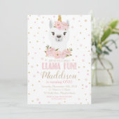Llama Unicorn Anniversaire Invitation Blush Floral (Debout devant)