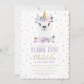 Llama Unicorn Anniversaire Invitation Florale viol (Devant)