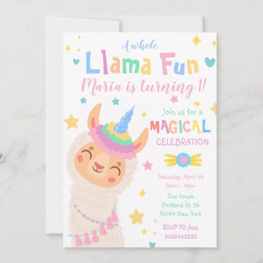 Llama Unicorn Anniversaire Invitation Magique (Devant)
