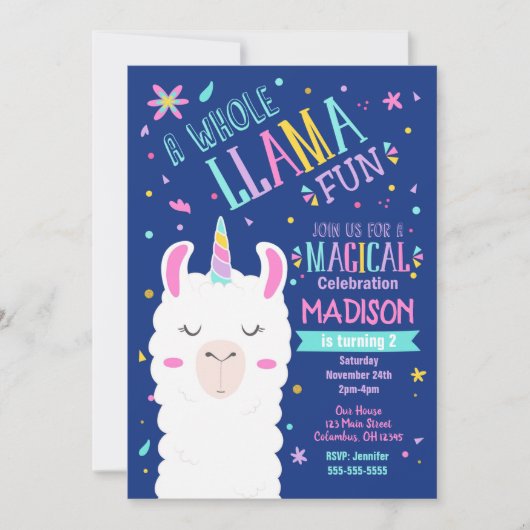 Llama Unicorn Birthday Invitation Magazine Party (Devant)