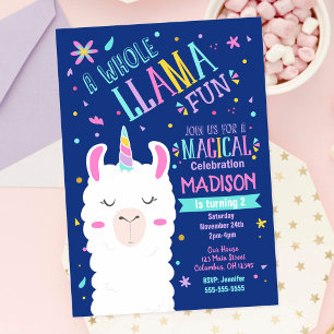 Llama Unicorn Birthday Invitation Magazine Party