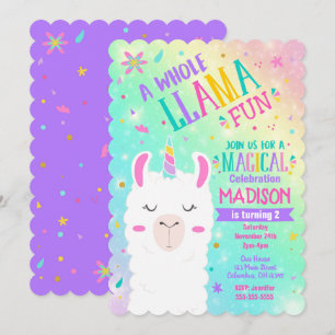 Llama Unicorn Birthday Invitation Magical Party Kaart