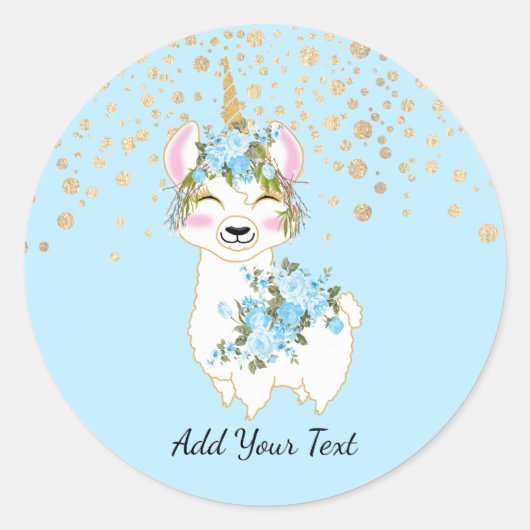 Llama Unicorn - Blue Ronde Sticker (Voorkant)
