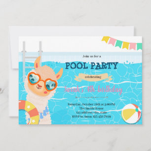 Llama unicorne pool invitation fête d'anniversaire