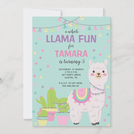 Llama-verjaardag, leuk lama, alfaba-verjaardag, me kaart (Voorkant)