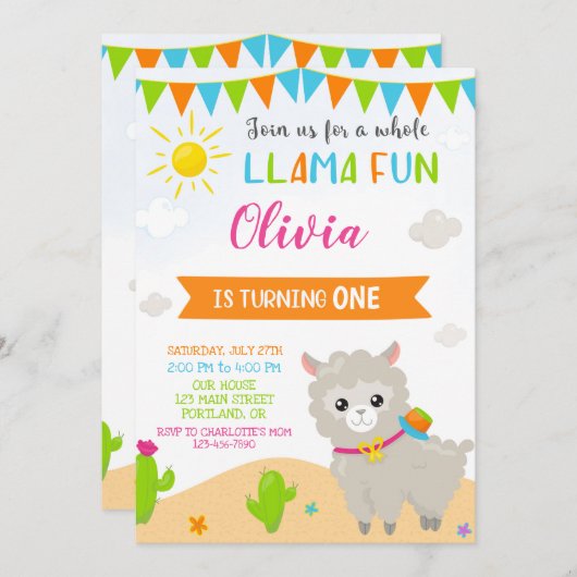 Llama verjaardagsuitnodiging Alpaca feest uitnodig Kaart (Voorkant / Achterkant)