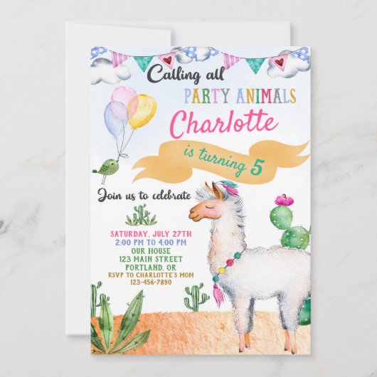 Llama verjaardaguitnodiging Alpaca uitnodiging (Voorkant)