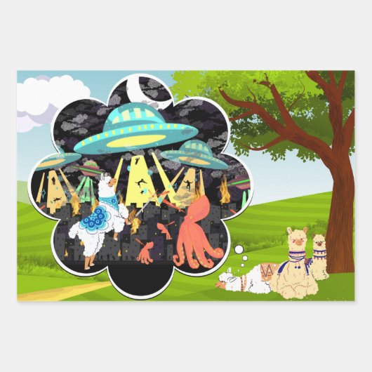 Llama vs Evil Squid Epic Space Battle Inpakpapier Vel (Voorkant 3)