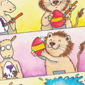 Llama VS Leeuw Pasen 2 wenskaart van N. Janes Kaart