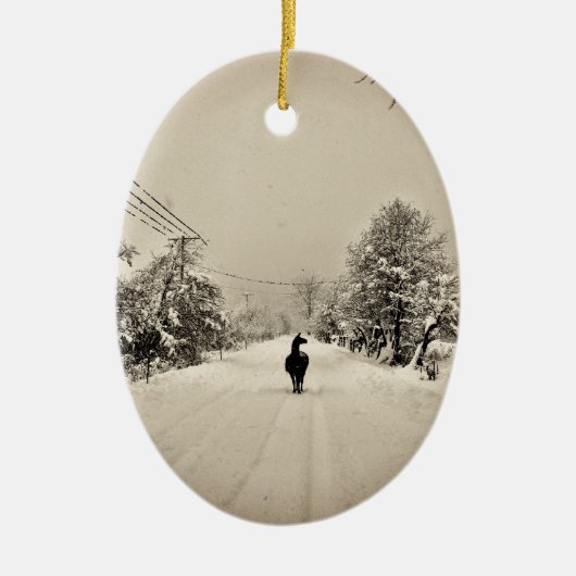 llama winter keramisch ornament (Voorkant)