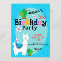 Llama zegt alleen maar Birthday Party uitnodiginge
