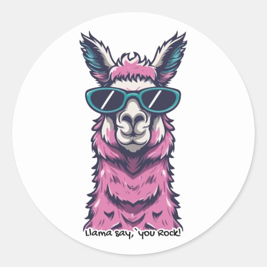 Llama zegt je Rock | eigenzinnige pose in zonnebri Ronde Sticker (Voorkant)