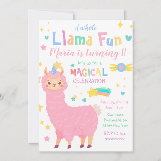 Llamacorn Magische Llama Kinder Kleurrijke Verjaar Kaart (Voorkant)
